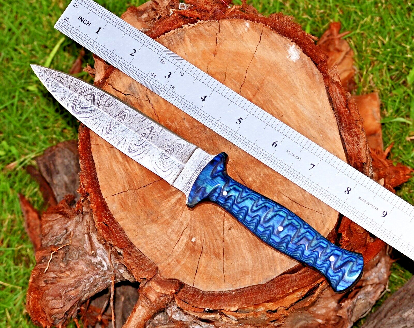 9» Custom handmade Damascus steel Hunting dagger double edged boot knife 2852