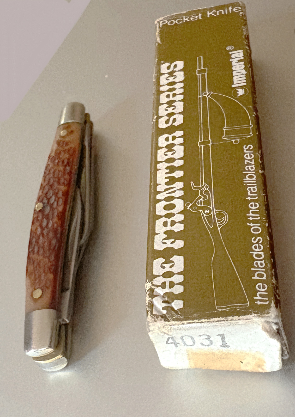 Vtg Frontier #4031 Small Stockman Pocket Knife; 1970s By Imperial USA; Orig. Box