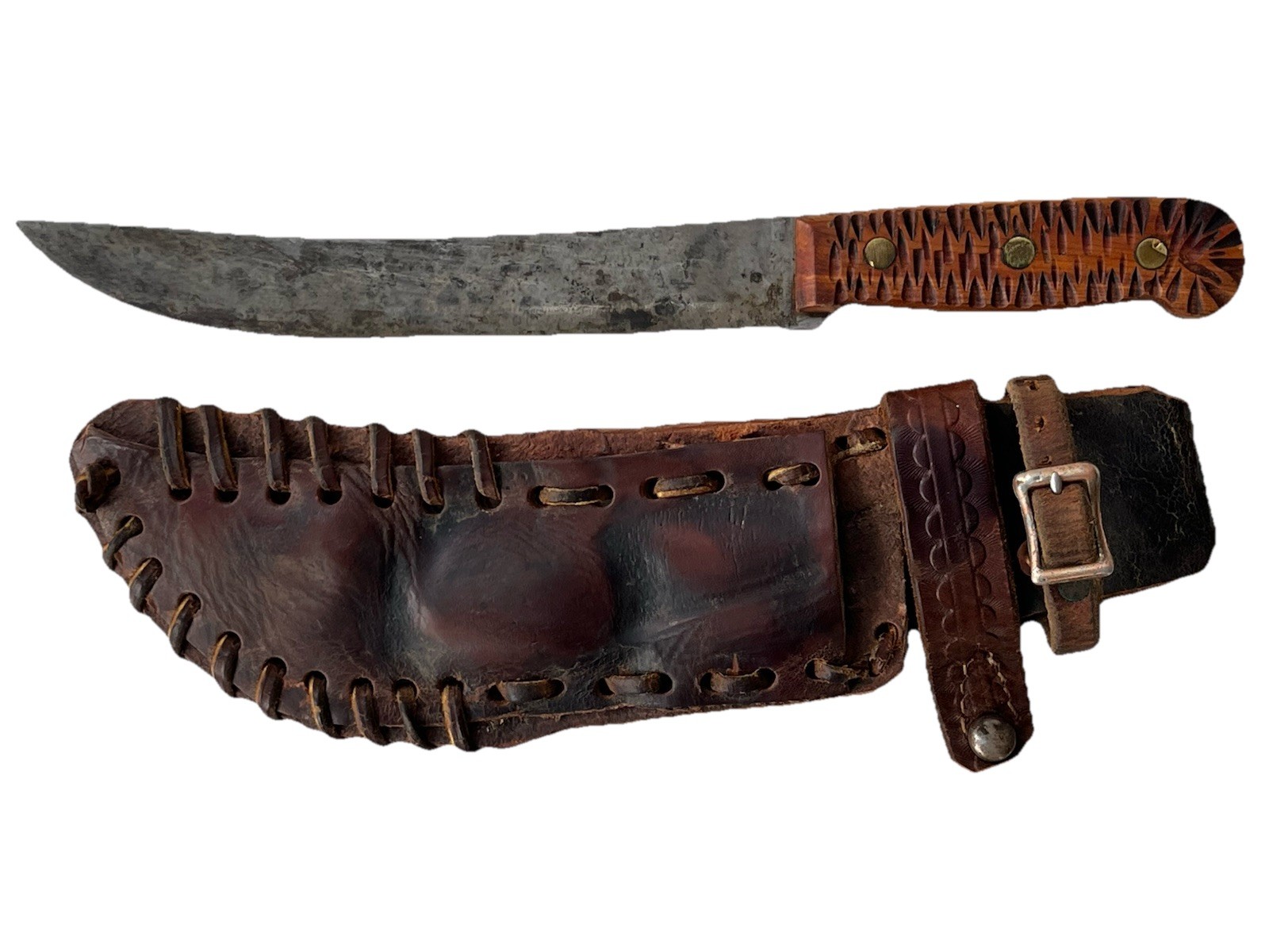 Apache Style Fighting Knife Custom Blade, Custom Leather Sheath VTG Reproduction