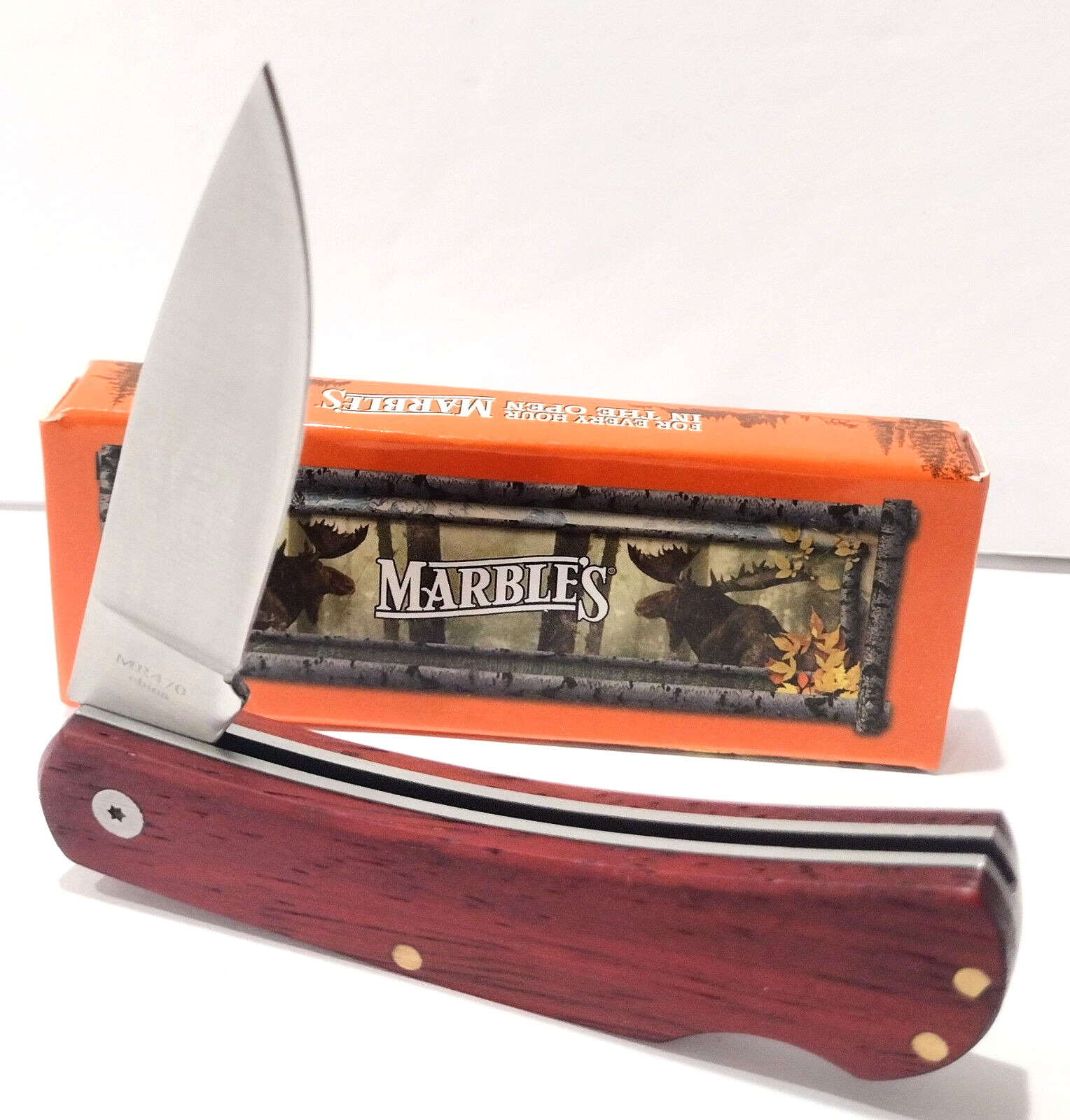 Marbles Brown Rich Grain Hardwood Handles Lockback Folding Pocket Knife EDC