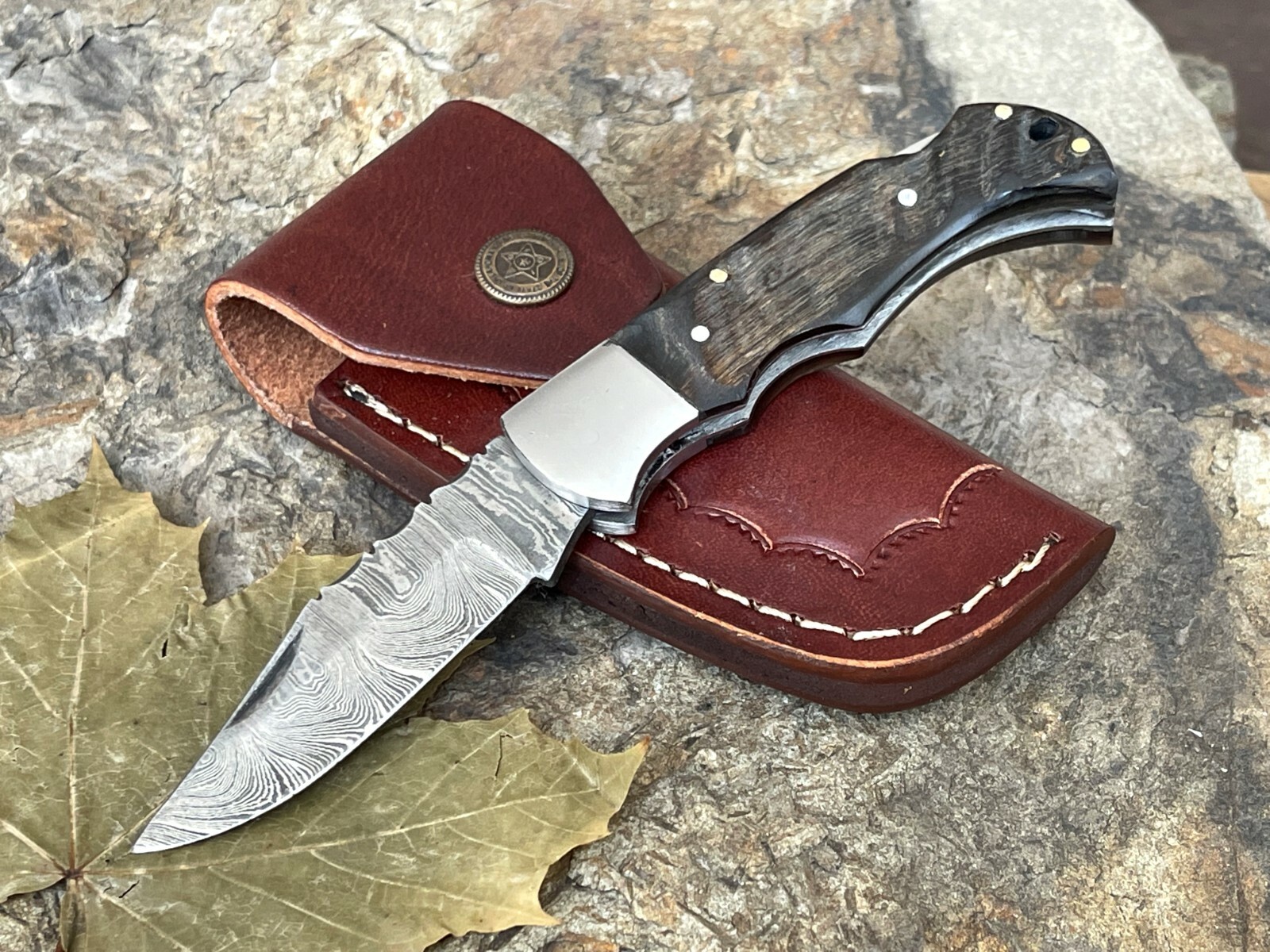 Handmade Damascus Folding Pocket Knife With Small Defects 6.5″ (See Description)