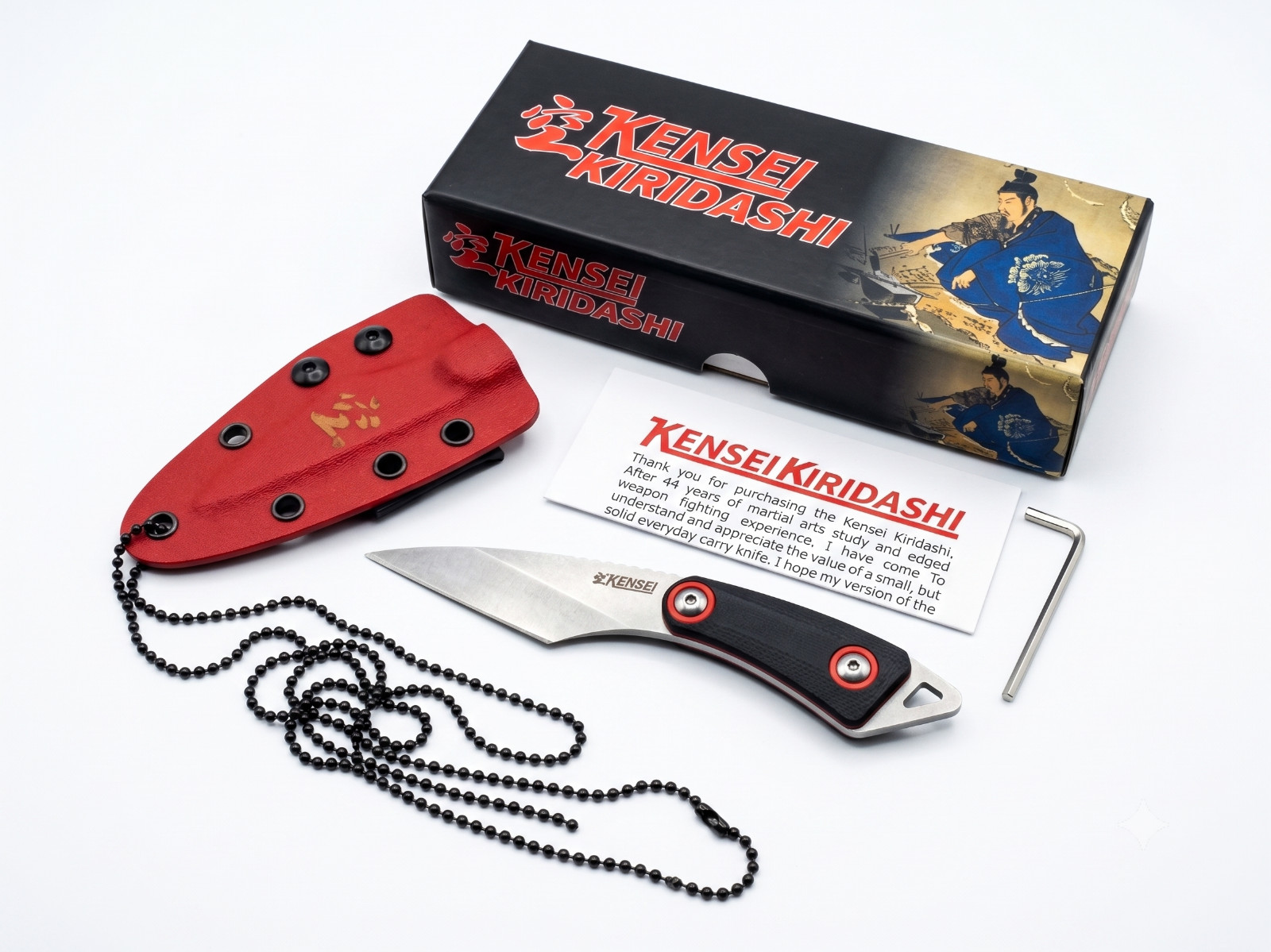 Kensei Kiridashi Neck Knife Full Tang Fixed Blade G10 Kydex Sheath EDC KE010