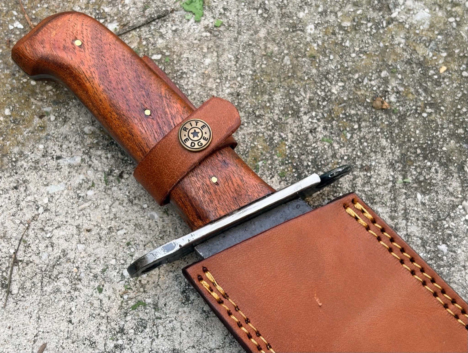 15” Hand Forged Classic Bowie Knife Wood Handle Carbon Steel Leather Sheath EDC