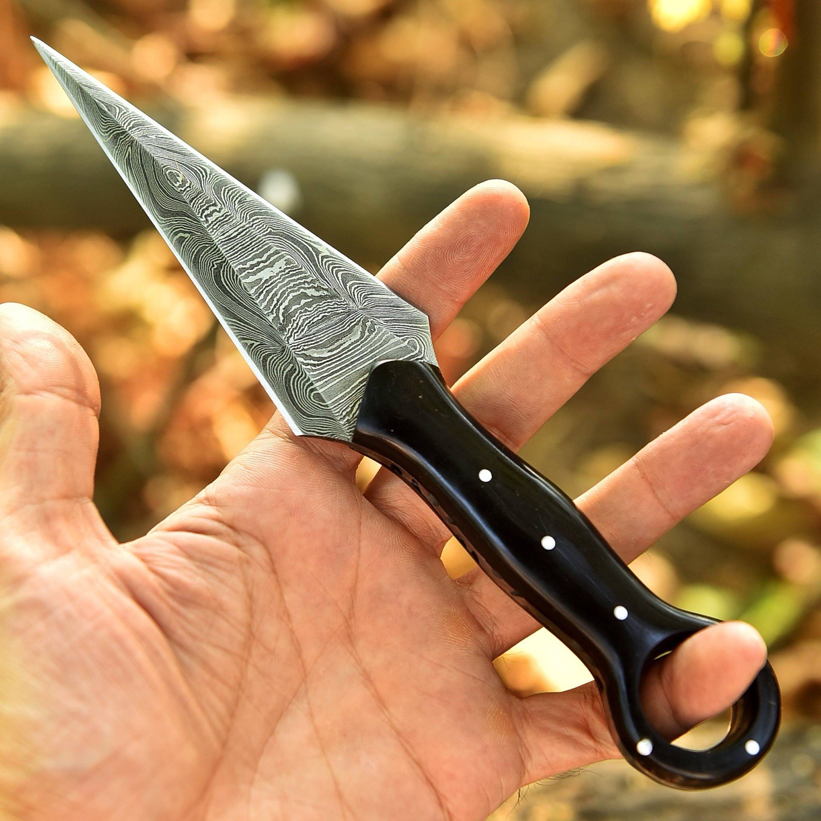 AUTHENTIC Double-Edge Damascus Needle Blade Dagger boot Knife EDC Throwing -Case