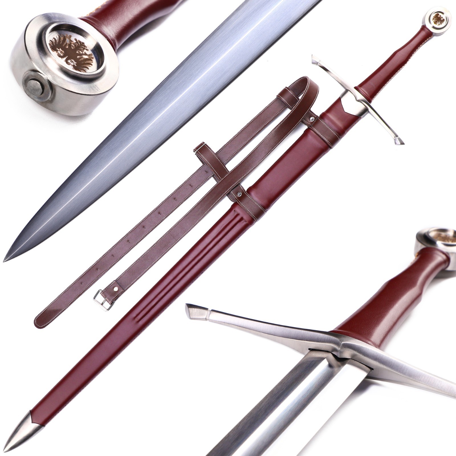 46.57 » Medieval Two Handed Sword, Wine Red Scabbard Sword