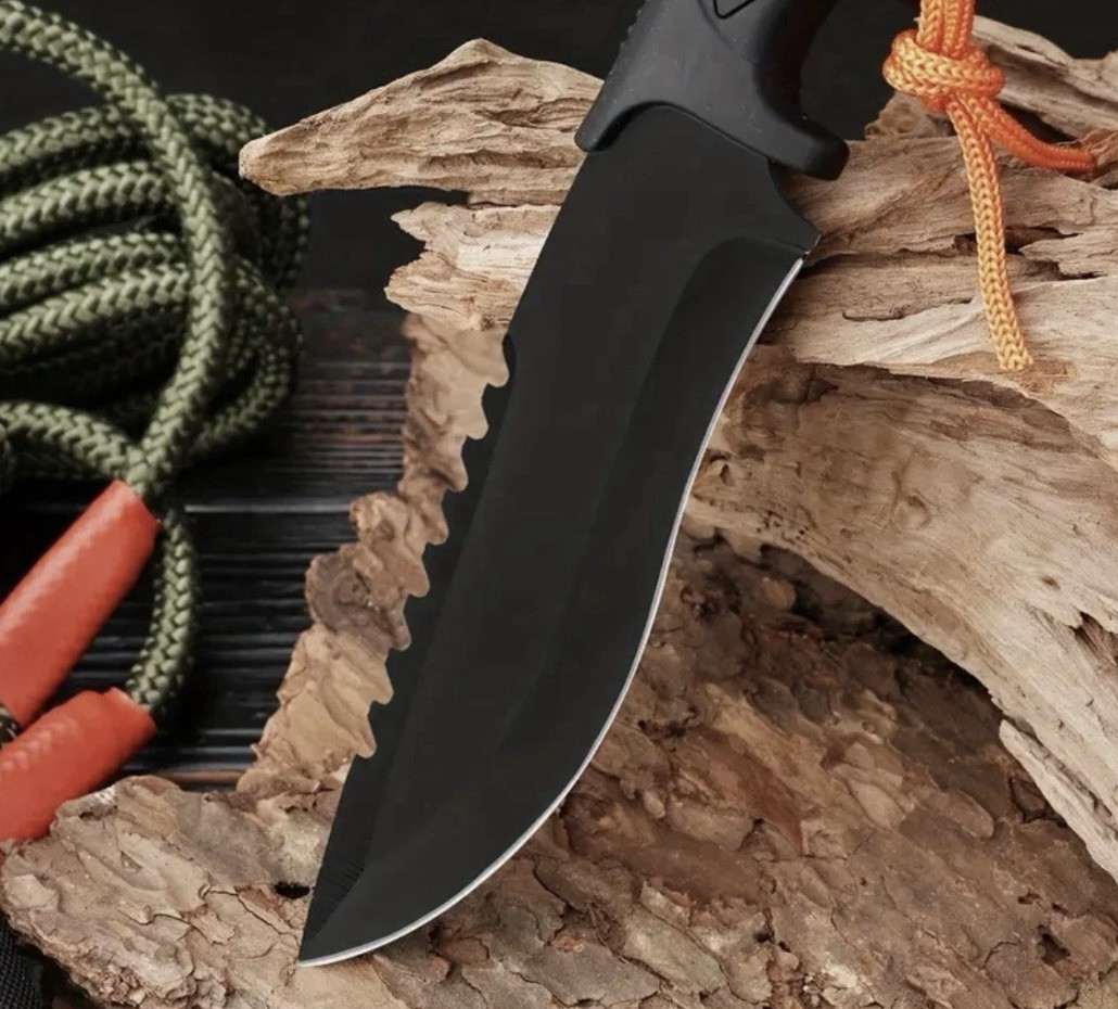 10.31 Inch Hunting Knives Steel Blade Black Knife Nylon Sheath Black Handle