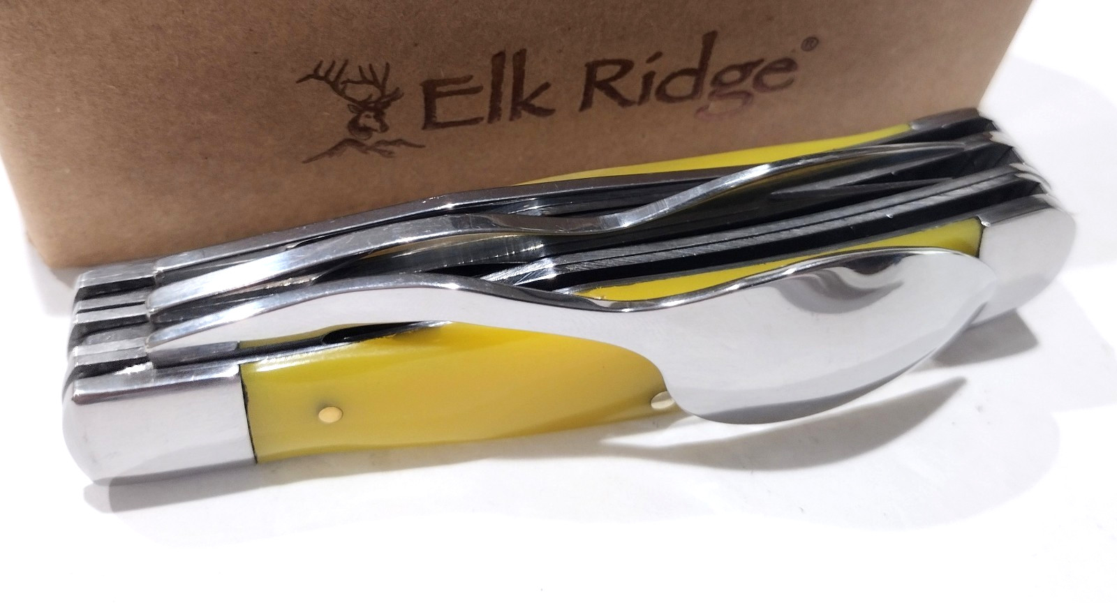 Elk Ridge Yellow HOBO Folding Knife Fork Spoon Utensil Boy Scouts Camping Tool