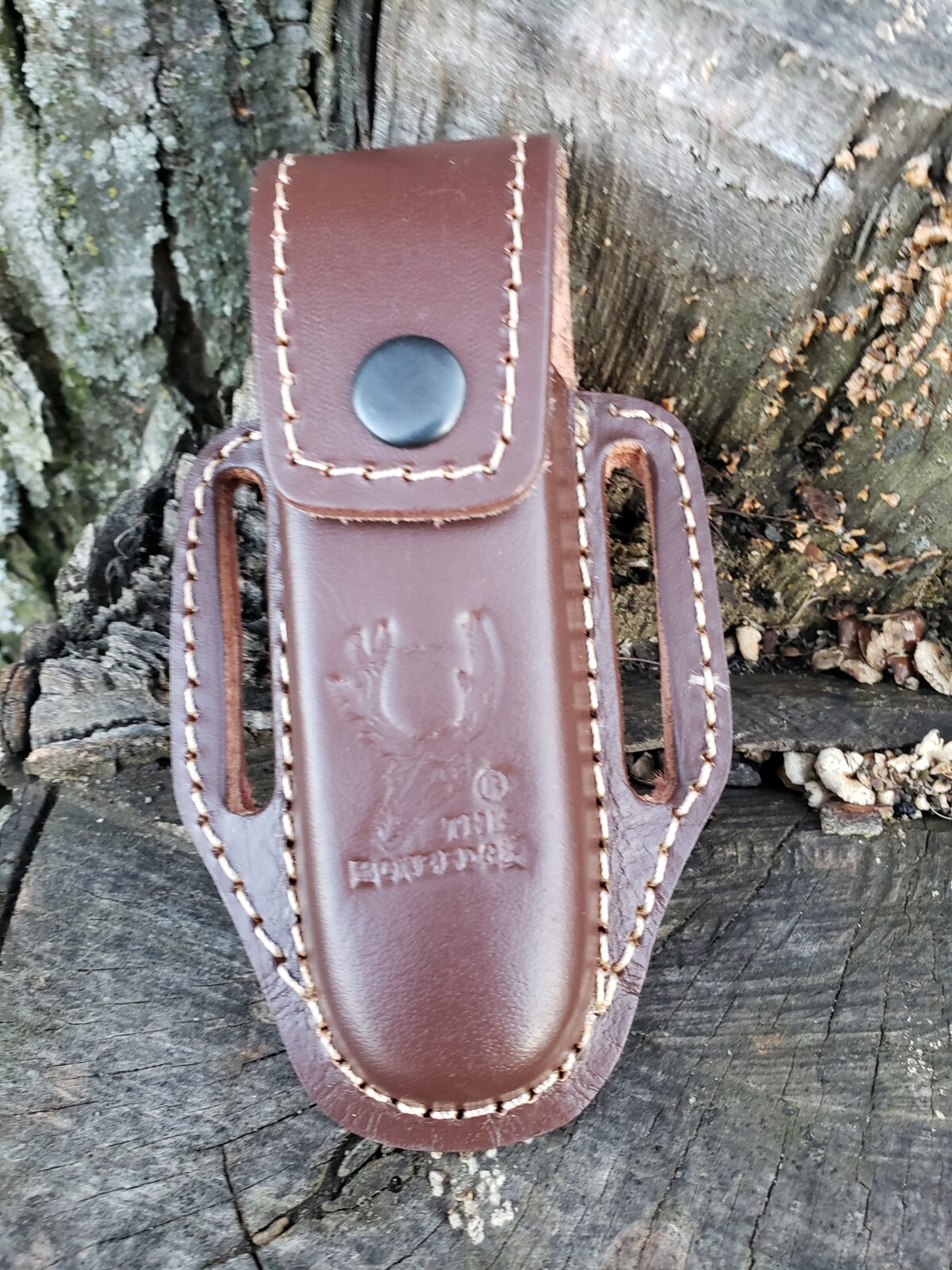 5″ Brown Slip Thru Leather Sheath Belt Knife Holder Pocket Folding Spring Knife