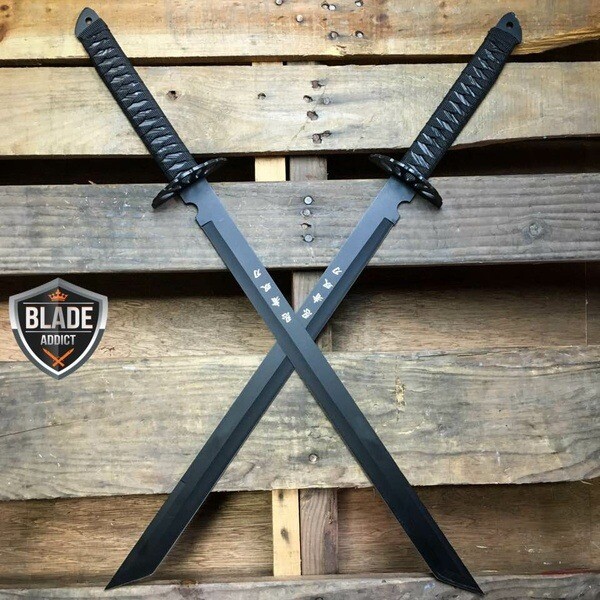 2PC BLACK Full Tang 27″ Ninja Samurai Twin Tanto Blade Sword Machete Katana New