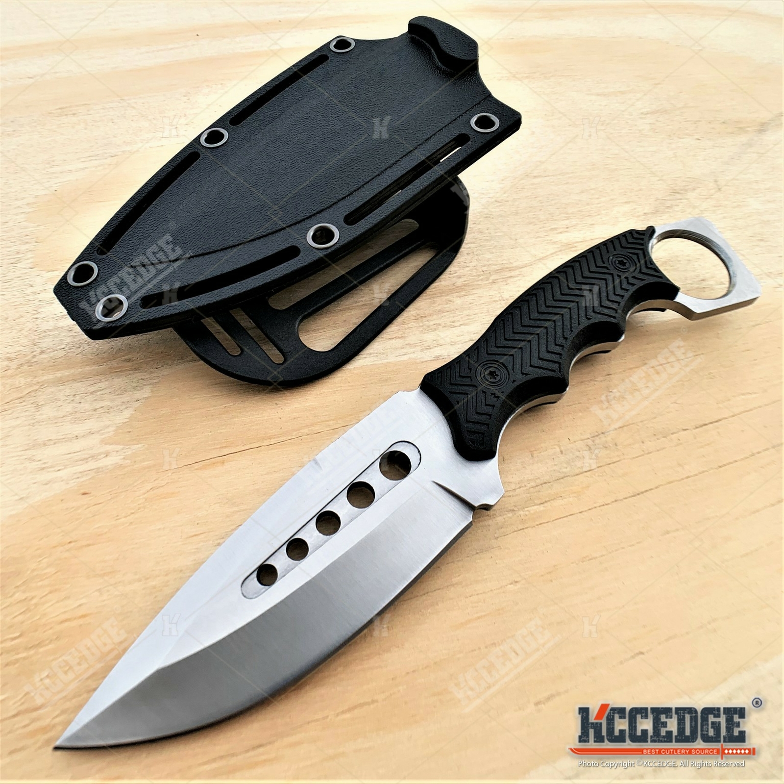 9″ FULL TANG FIXED BLADE KNIFE Kydex Sheath Hunting Knife Drop Point Blade