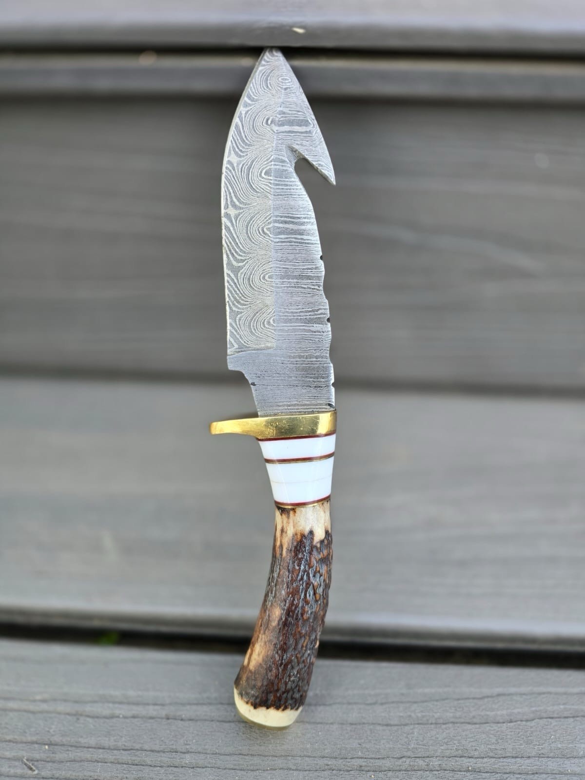 Best Seller Damascus Fixed Blade Bowie Knife Outdoor Tactical Stag Handle