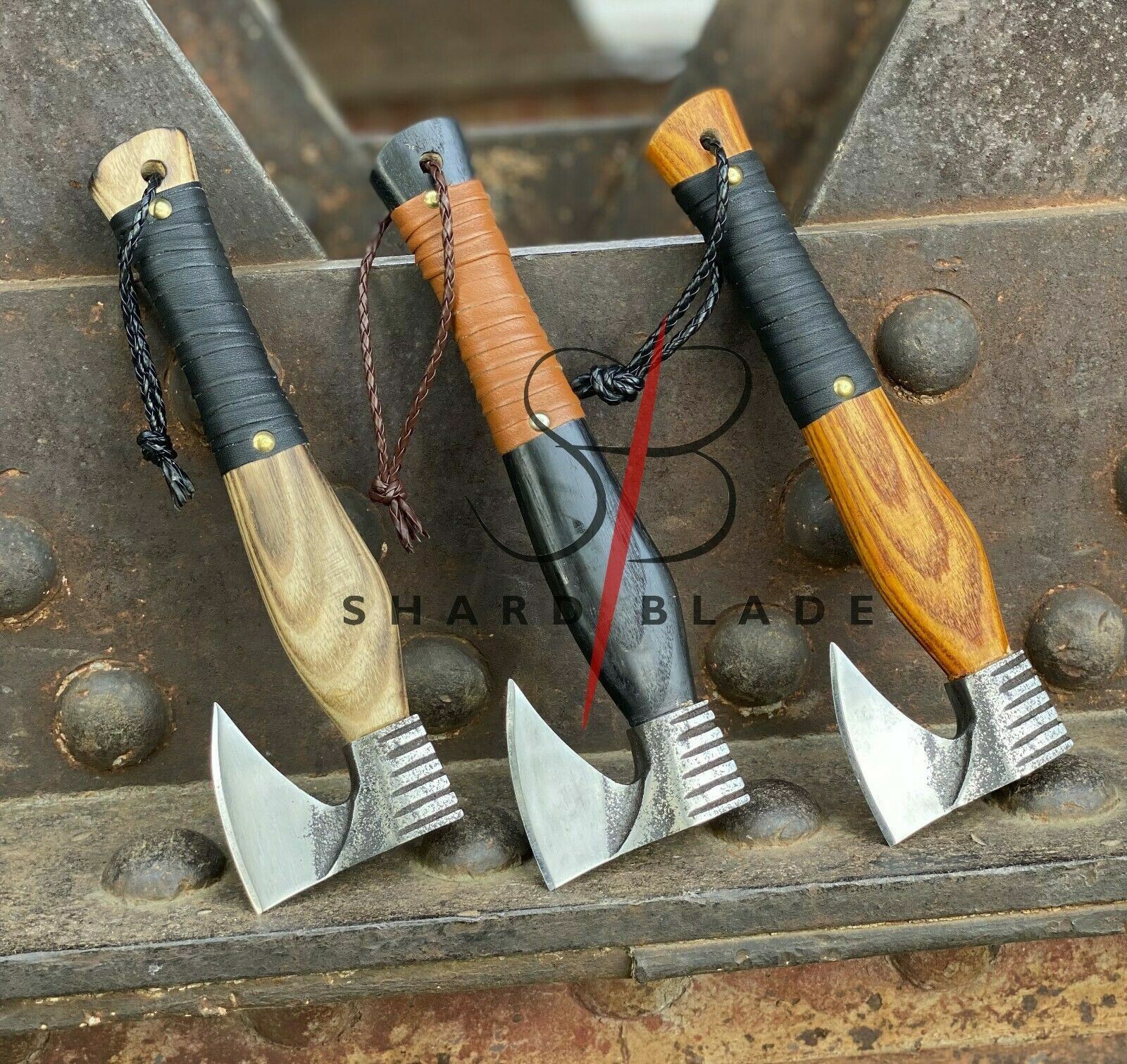 VIKING AXE HAND FORGED Carbon Steel Lot of 3 THROWING VALHALLA BATTLE READY AXE