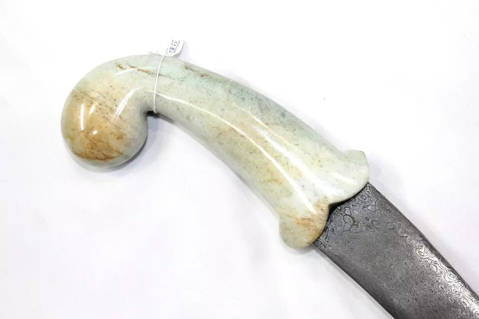 Dagger Knife Damascus Steel Blade Silver Koftgiri Aventurine Stone Handle E78