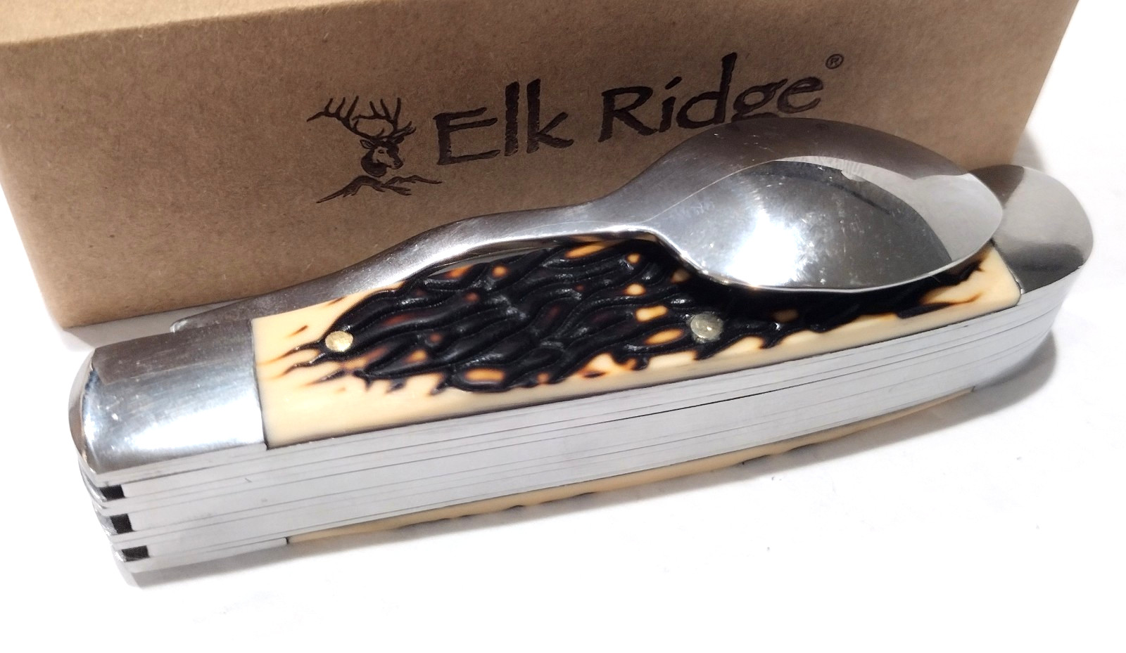 Elk Ridge Burnt Bone HOBO Folding Knife Fork Spoon Bottle Opener Camping Tool