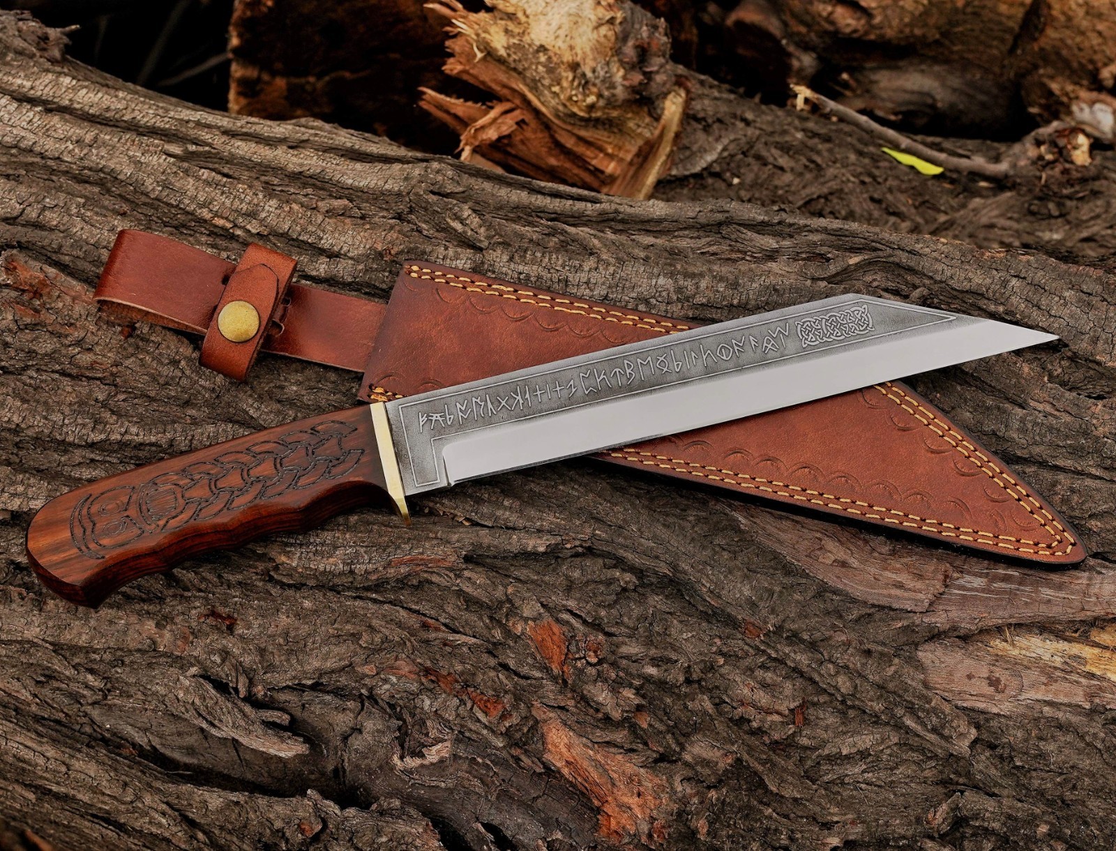 Hand Forged High Carbon Steel Engraved Blade Seax Knife Viking Style Hunting