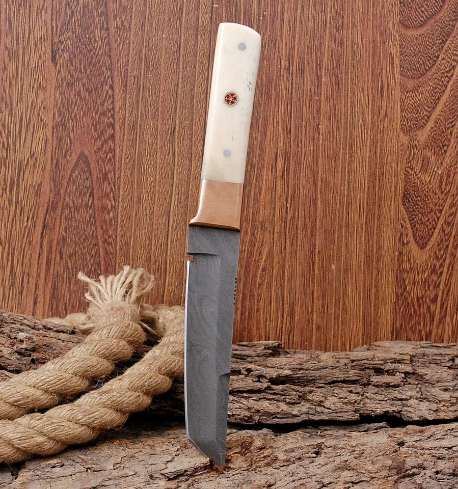 Custom Hand Made Forged Damascus Steel Fix Blade Hunting Tanto Knife UU 2005