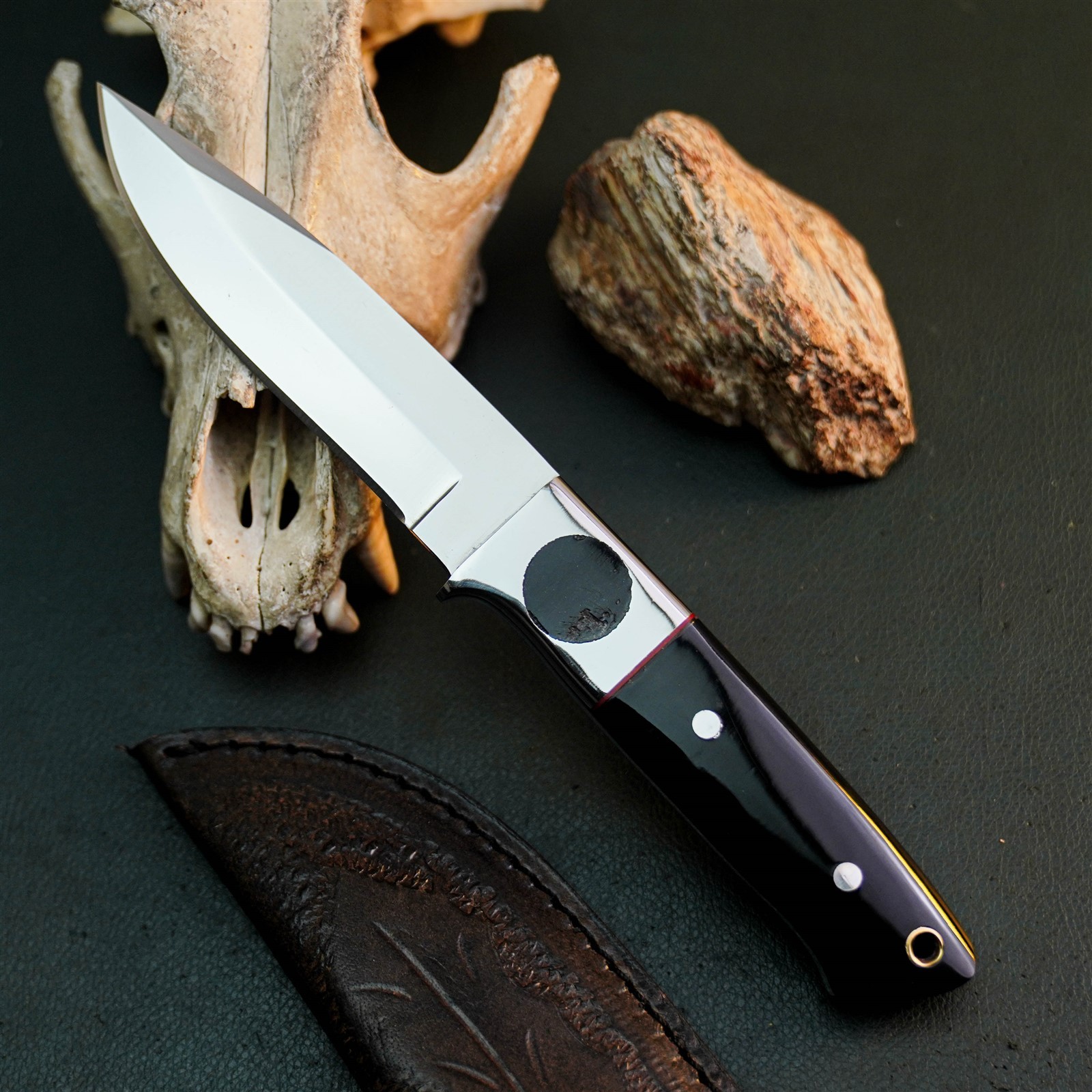 8.7″ Hunting EDC Stainless Knife Handmade Full Tang Resin Handle + Sheath