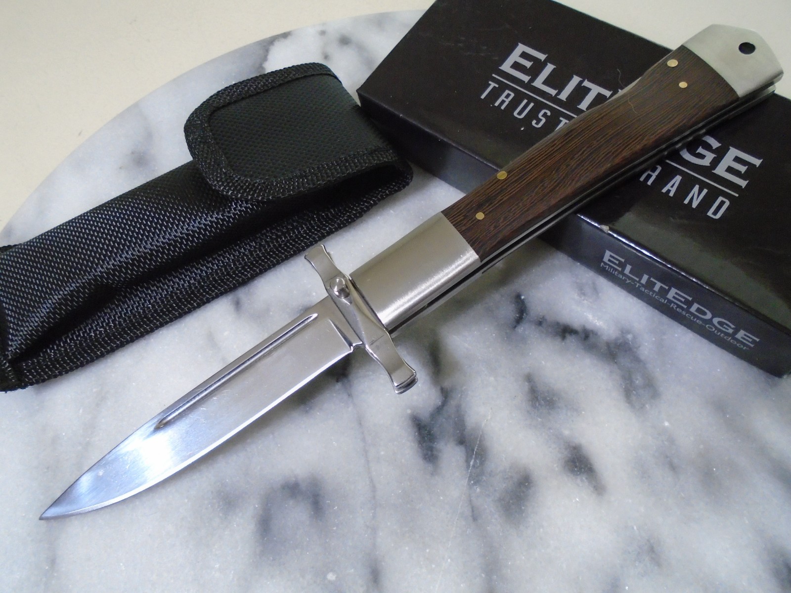 Elitedge Fancy Swing Guard Lockback Pocket Knife Folder Dark Wood 440C 10-001DW