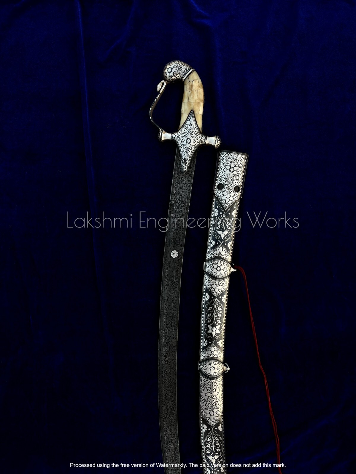 Damascus Steel Blade Sword, Arabian Kilij Sword, Silver Kofthgirii , bone hilt
