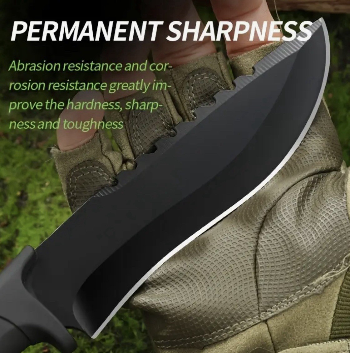 10.31 Inch Hunting Knives Steel Blade Black Knife Nylon Sheath Black Handle