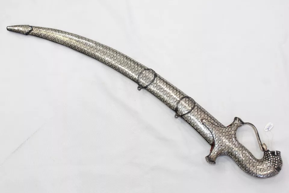 Dagger Knife Silver wire work steel blade tiger face handle W 183