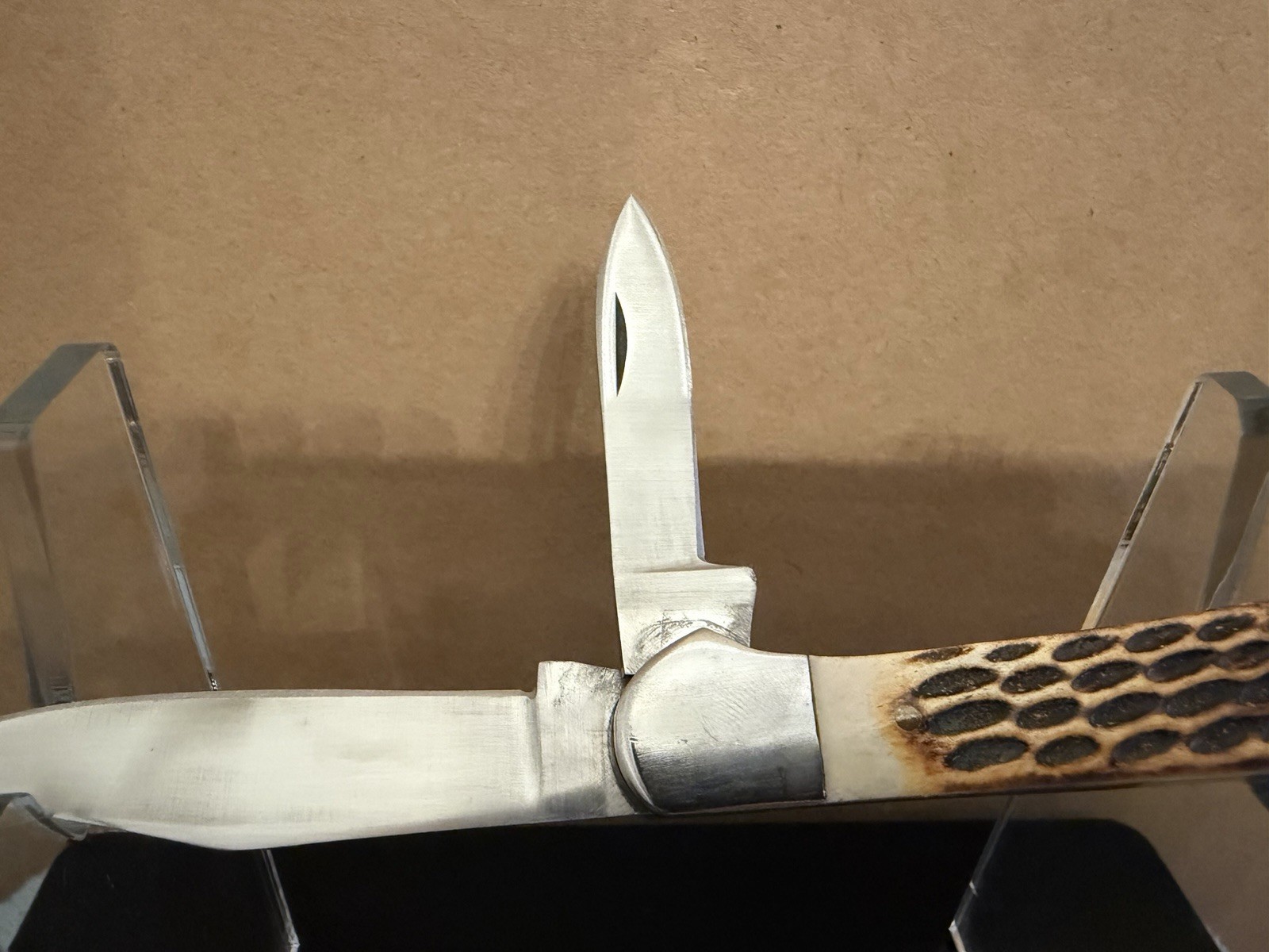 Red Deer Stockman Pocket Knife Bone Handle Made In Pakistan NEW OLD STOCK