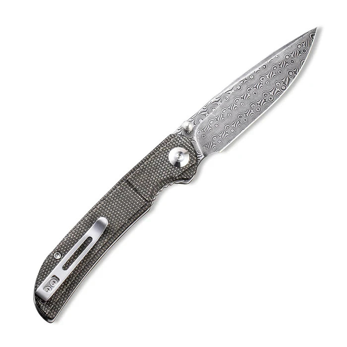 CIVIVI IMPERIUM FRONT FLIPPER KNIFE DARK GREEN MICARTA DAMASCUS STEEL C2107DS-3