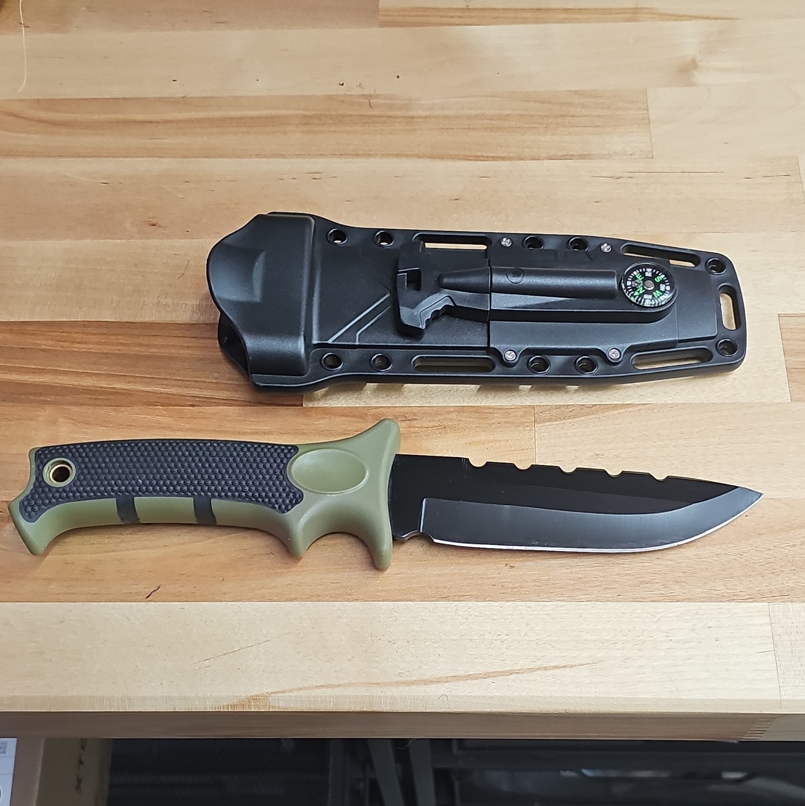 Survival Fixed Blade Knife Over 5in Stainless Clip Point Full Tang, Sheath