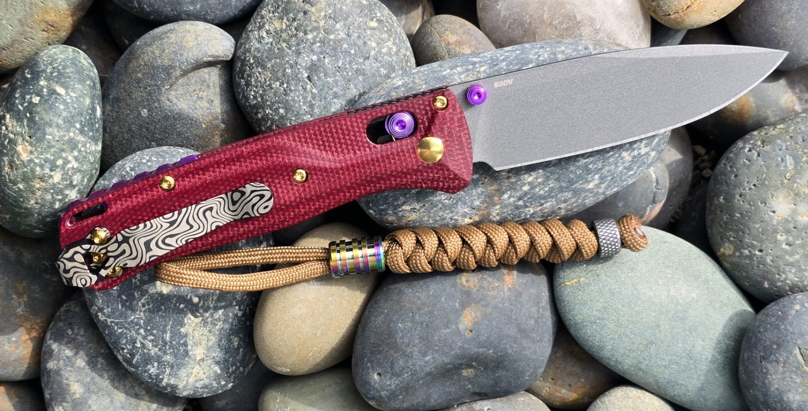 Benchmade 535GRY-1 Bugout – S30V 3.24″ Micarta CUSTOM «RED Velvet» + TITANIUM x5