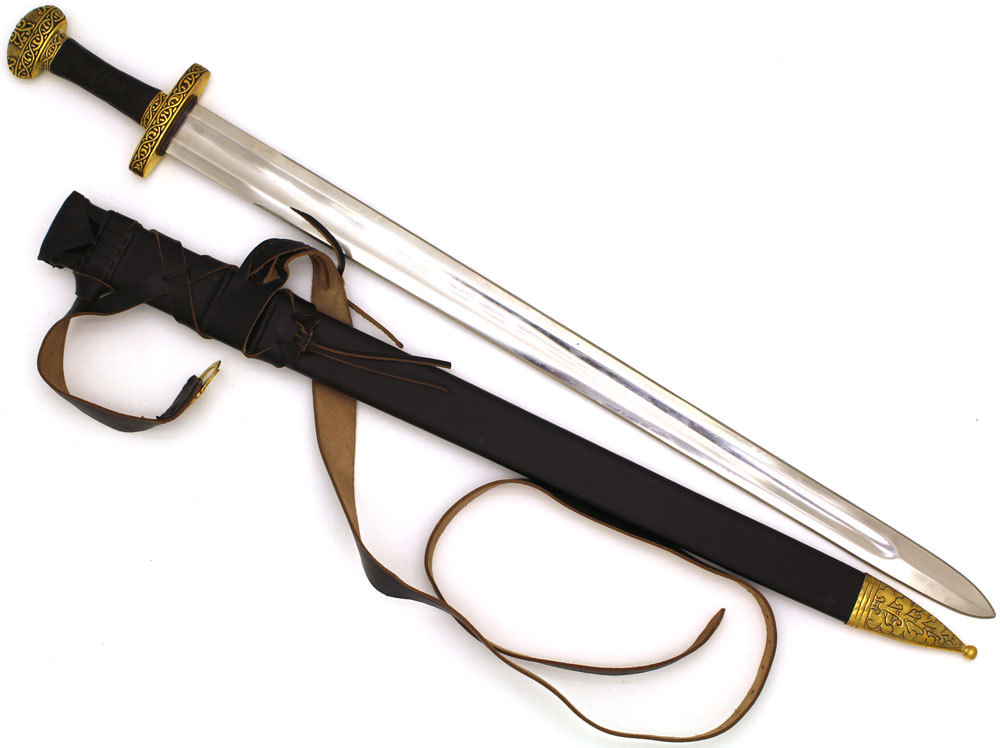 9th Century Full Tang Viking Sword w/ Wooden Scabbard and Brass Trimmings