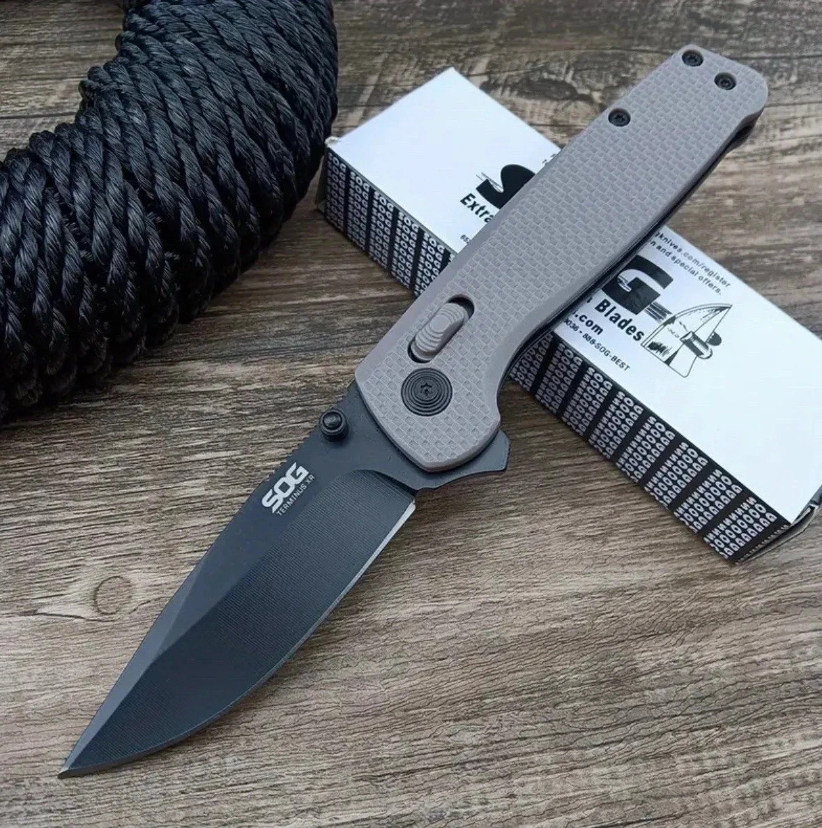 SOG Terminus XR Style 3″ D2 Folding Knife Flipper Pocket Gray Orange Black Green