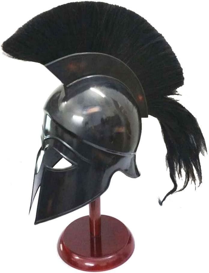 Greek Helmet Medieval Armor Knight Spartan Helmet with Black Plume Rustic