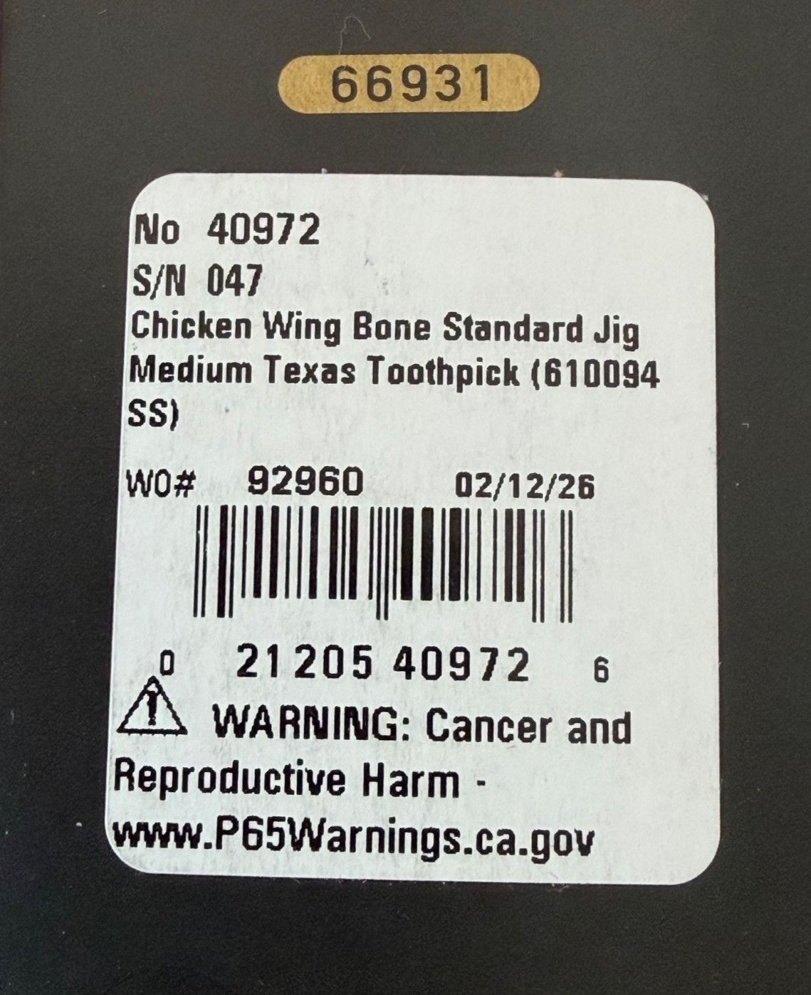 2026 Case XX Chicken Wing Medium Texas Toothpick No. 40972 610094SS 047/350