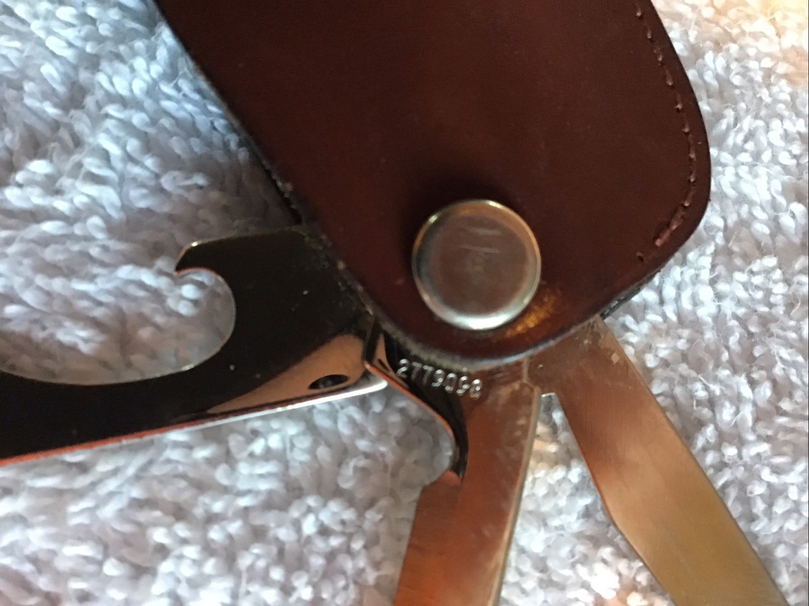 Bassett Pocket Knife Nail File Opener Leather case & Nail clipper Branded “LAYS”