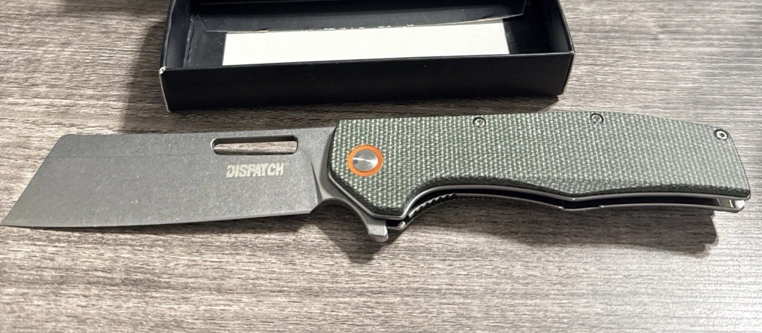 Dispatch Pocketknife Green Micarta Handle Stainless Cleaver Blade Manual Liner