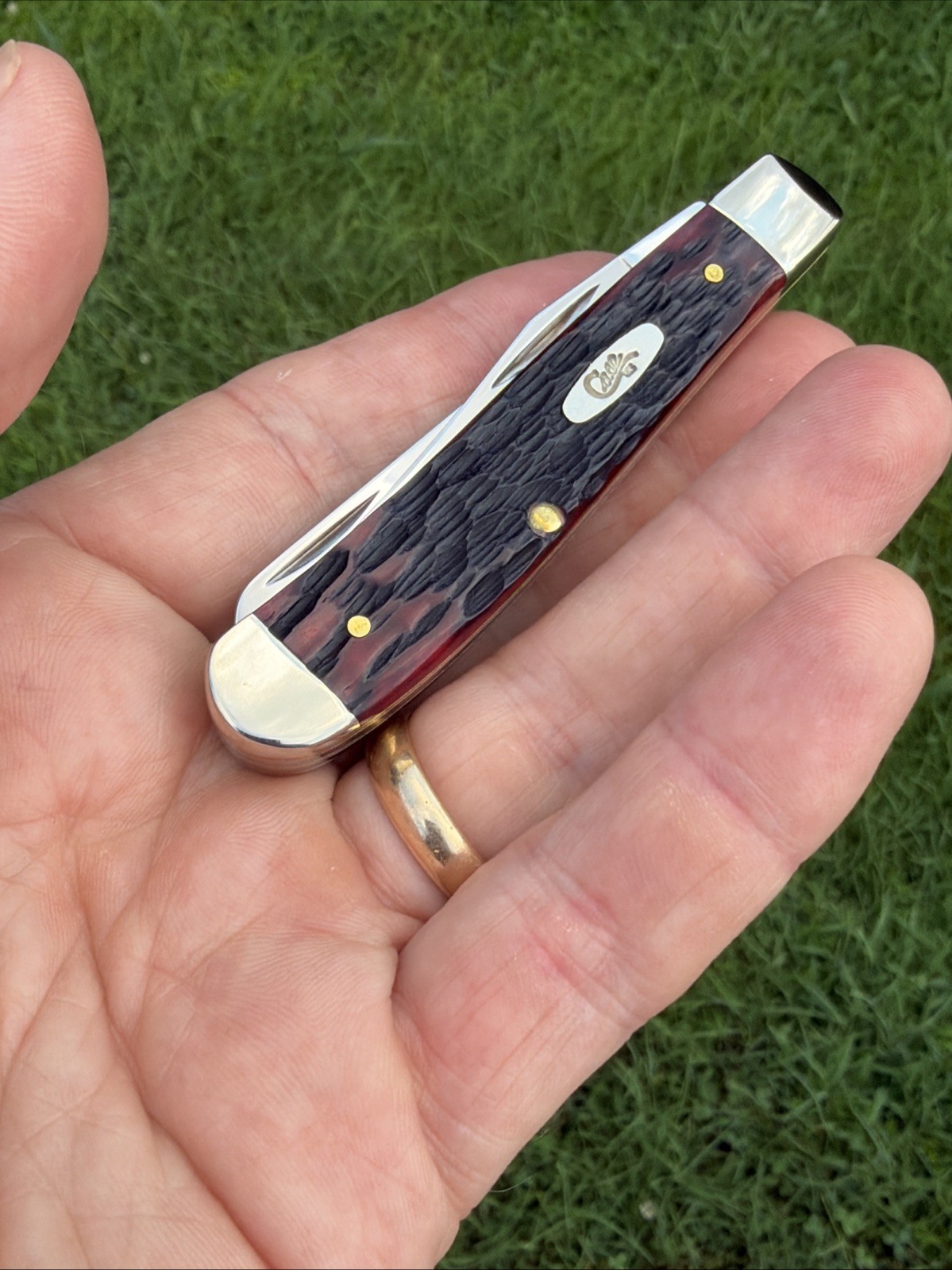 Case XX 2024 Crimson Peach Seed Jig Bone 6207 SS Mini Trapper Knife