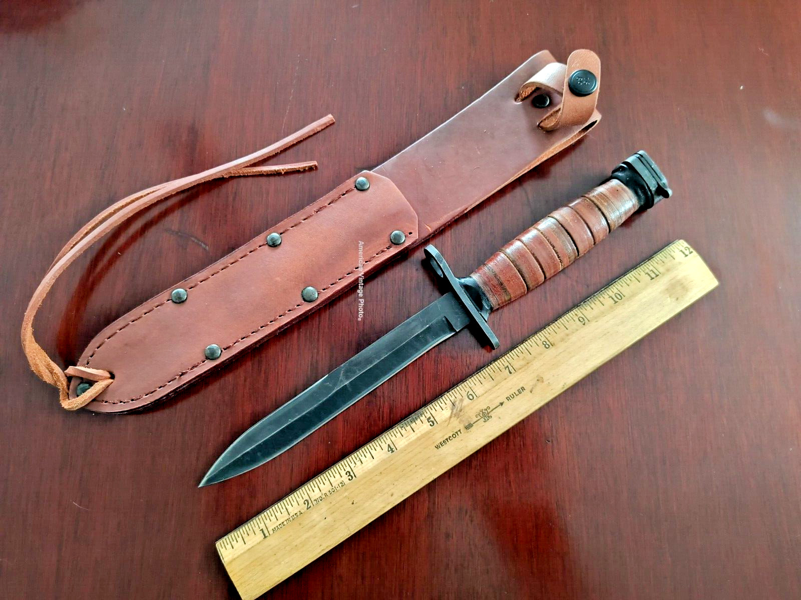 WWII Replica M4Carbine Knife/Bayo + Ontario Leather Scabbard Sheath OKC NEW