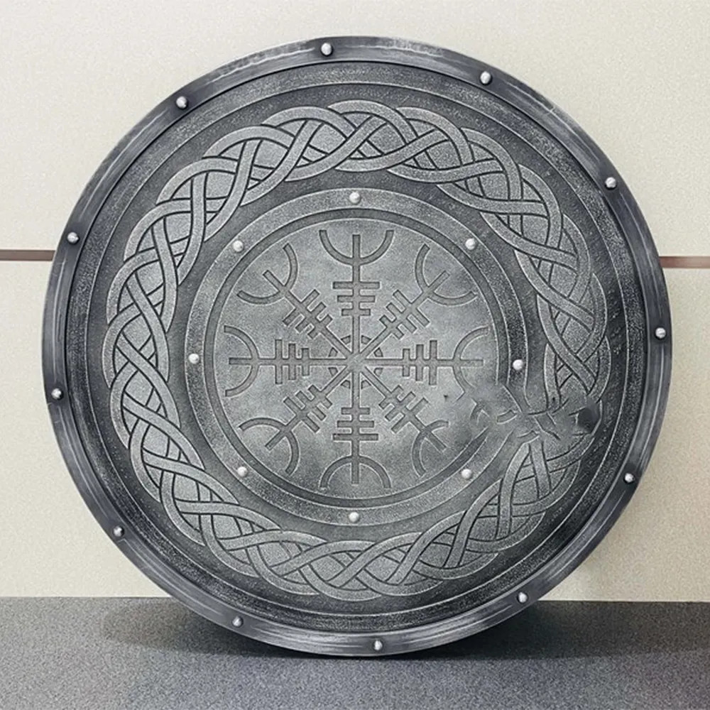 Yggdrasil Larp Warrio Carved Viking Shield: Handcrafted 24-Inch Wood and Metal