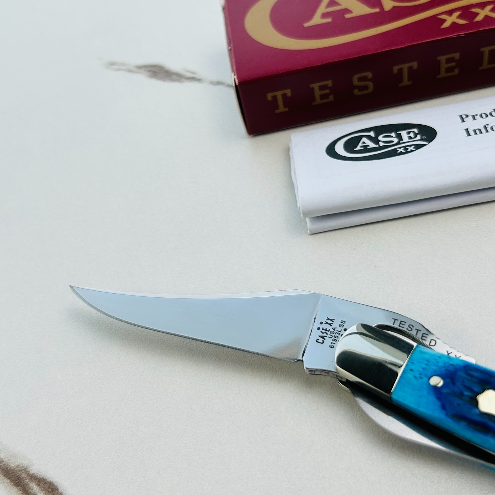 Case XX Knife 51859 Pocket Worn Mediterranean Blue Bone Russlock Pocket Knife