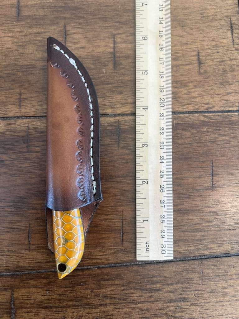 5.5″ CUSTOM EDC HANDMADE DAMASCUS NECK KNIFE W/ HONEYCOMB HANDLE & SHEATH 52.02