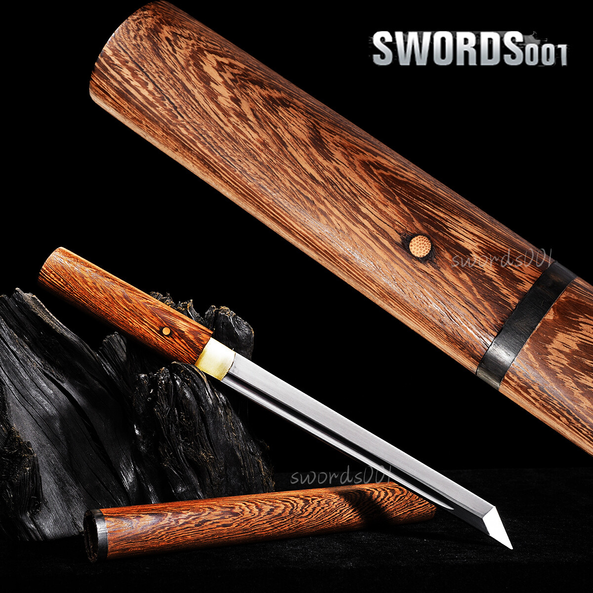 Japanese Samurai Sword Tanto Manganese Steel Self Defense Knife Rosewood Handle