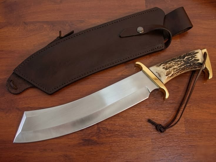 CUSTOM HANDMADE HUNTING BOWIE KNIFE STAG HORN HANDLE WITH SHEATH