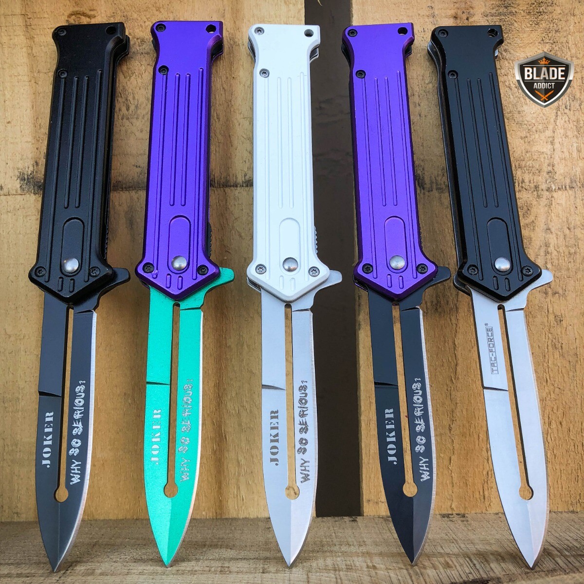 8″ JOKER Spring Assisted STILETTO Folding Pocket Knife Blade Batman Dark Knight