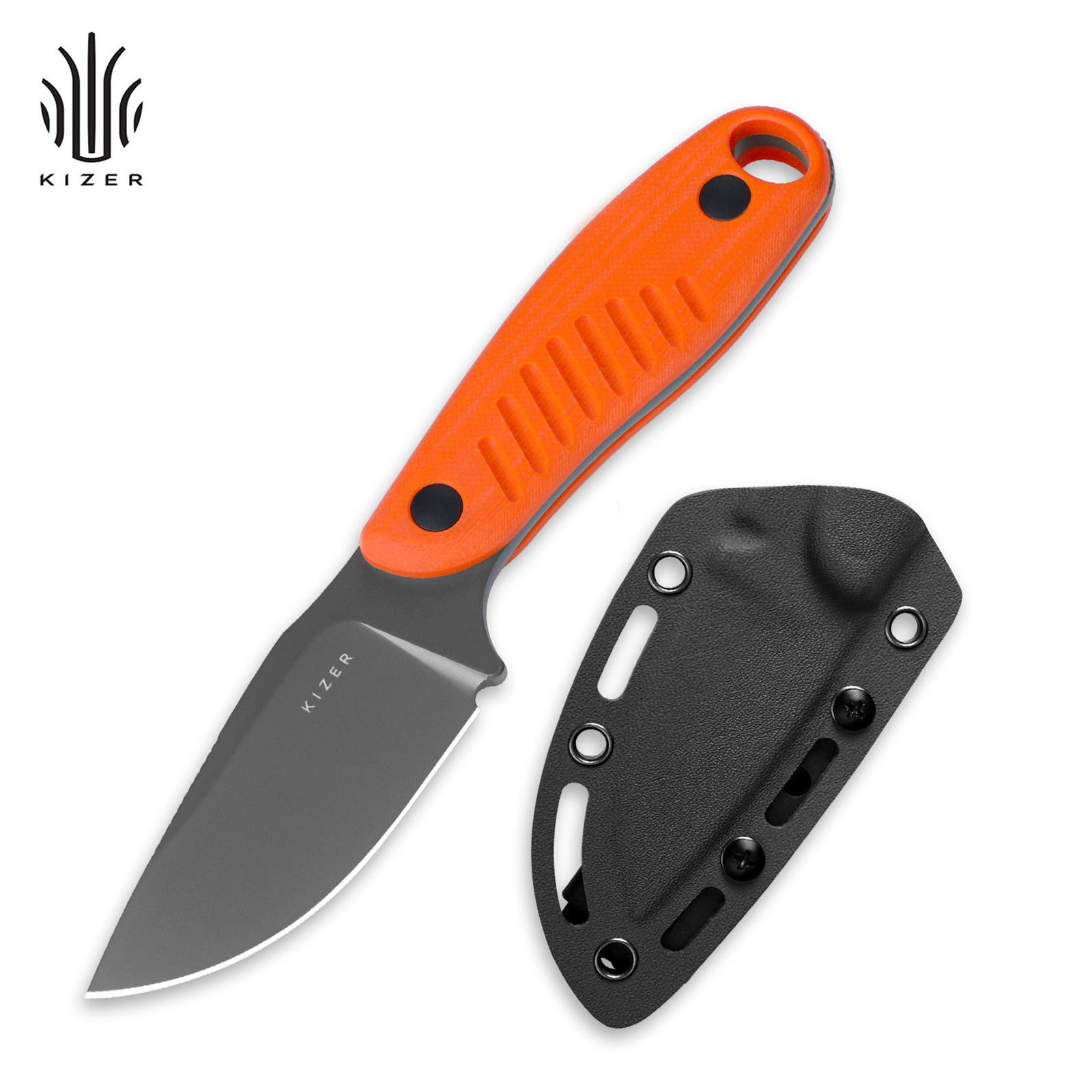 Kizer Hare Clip point Fixed Knife D2 Steel Orange G10 Handle with Sheath 1077A1