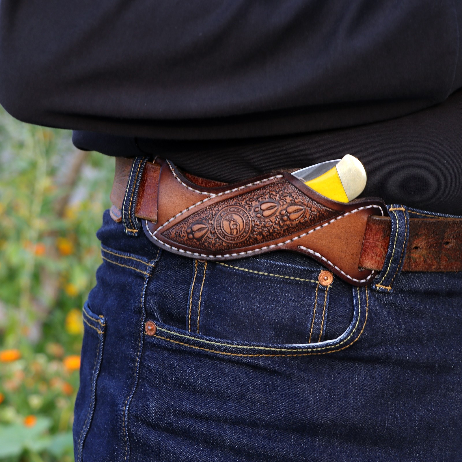 TOURBON Leather Fixed Blade Knife Sheath Slanted Pancake Belt Holster Hunting US
