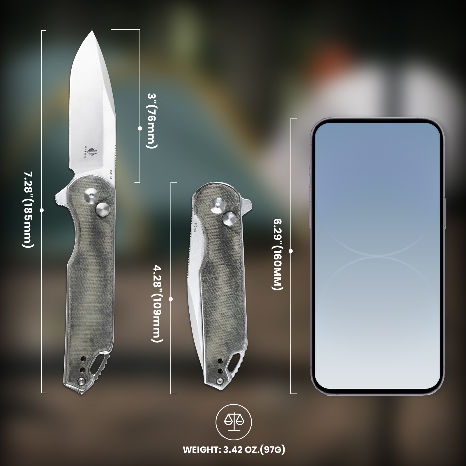 Kizer Assassin EDC Folding Pocket Knife 154CM Blade Micarta Handle V3549C1