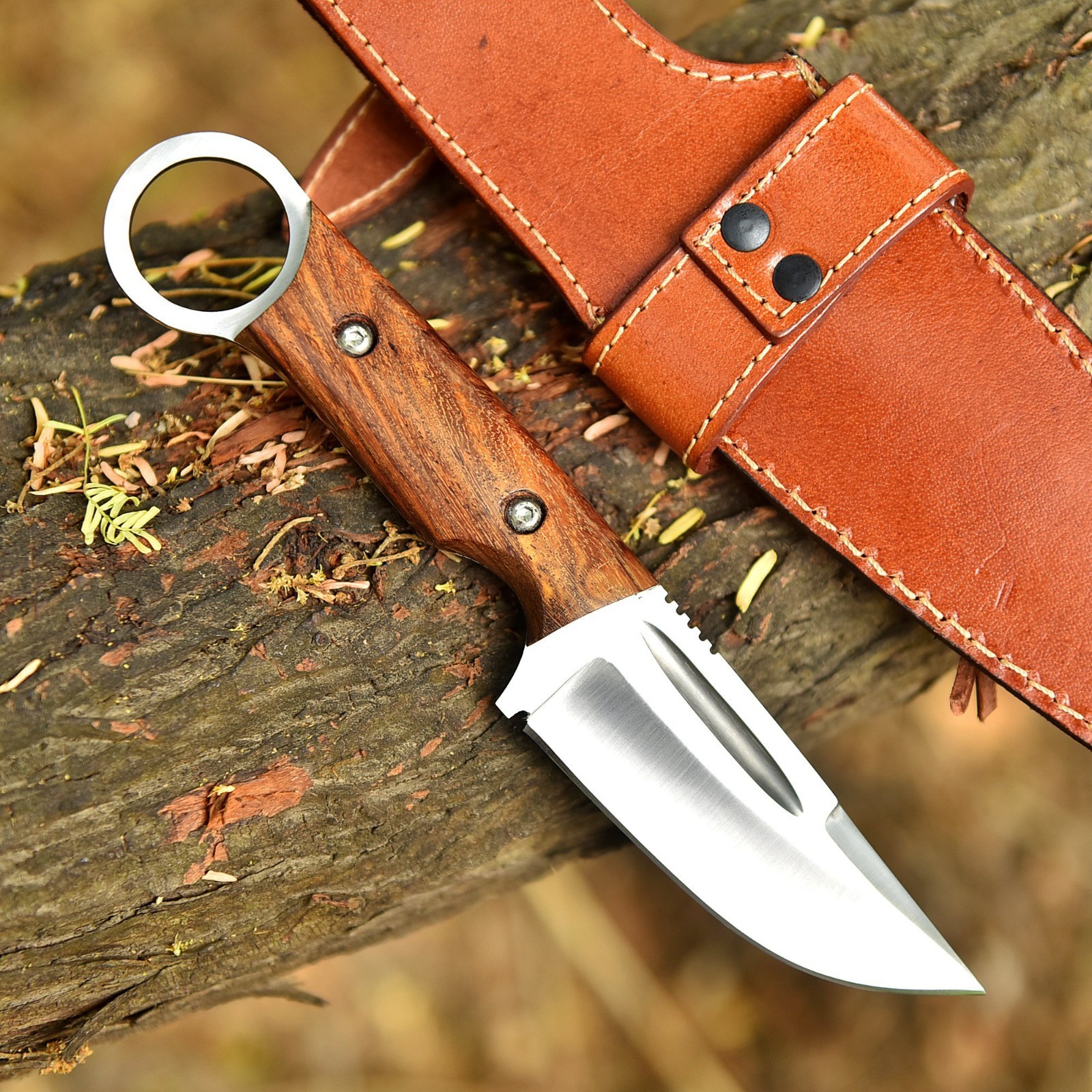 8.5″ Full Tang Handmade Combat Fixed Blade Camping Outdoor Knife Wooden Handle