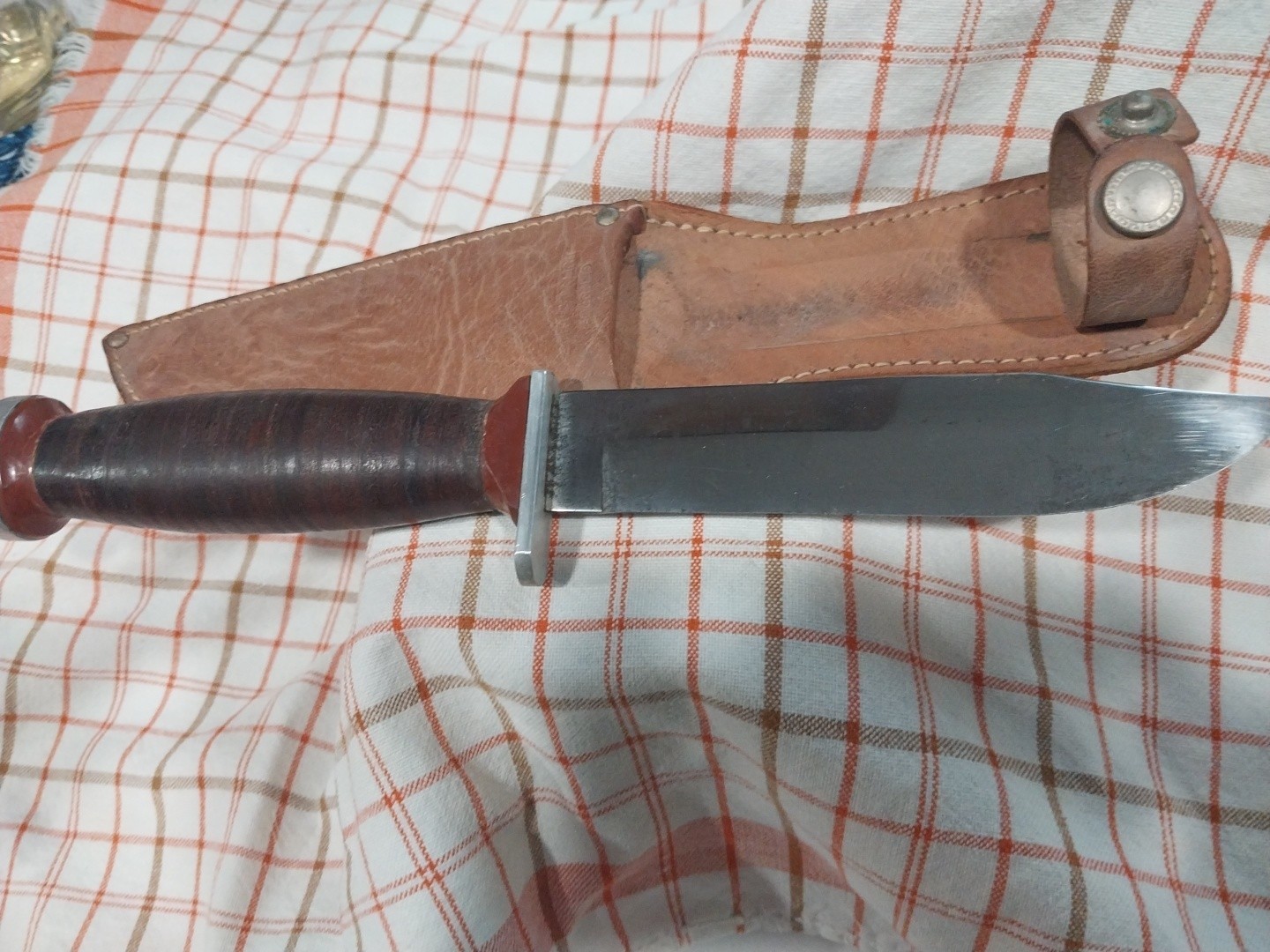 VTG IMPERIAL Providence USA Fixed Blade Knife Stacked Leather Handle B4