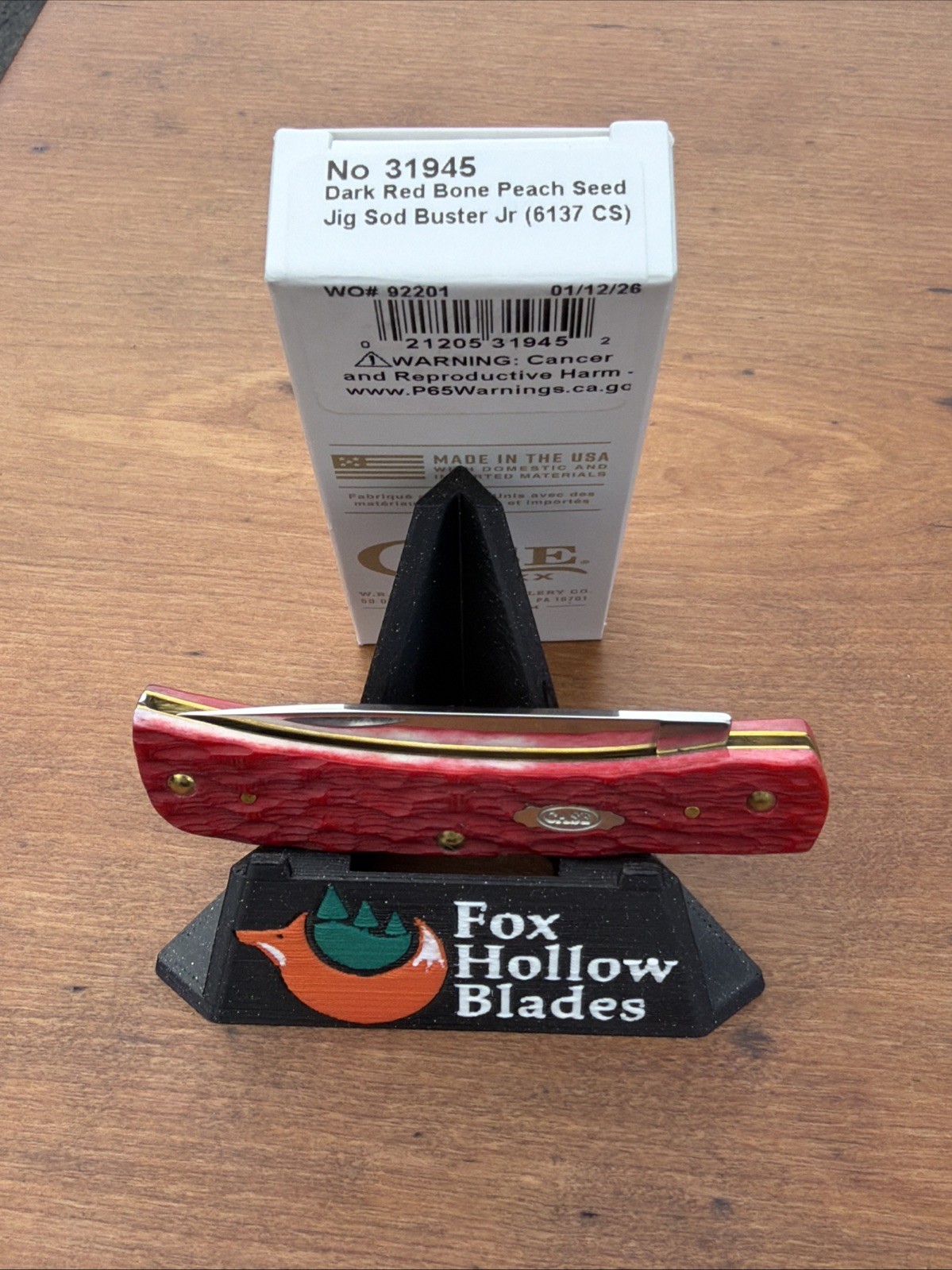 Case XX 2025 Dark Red Peach Seed Jig Bone 6137 CS Sod Buster Jr. Knife