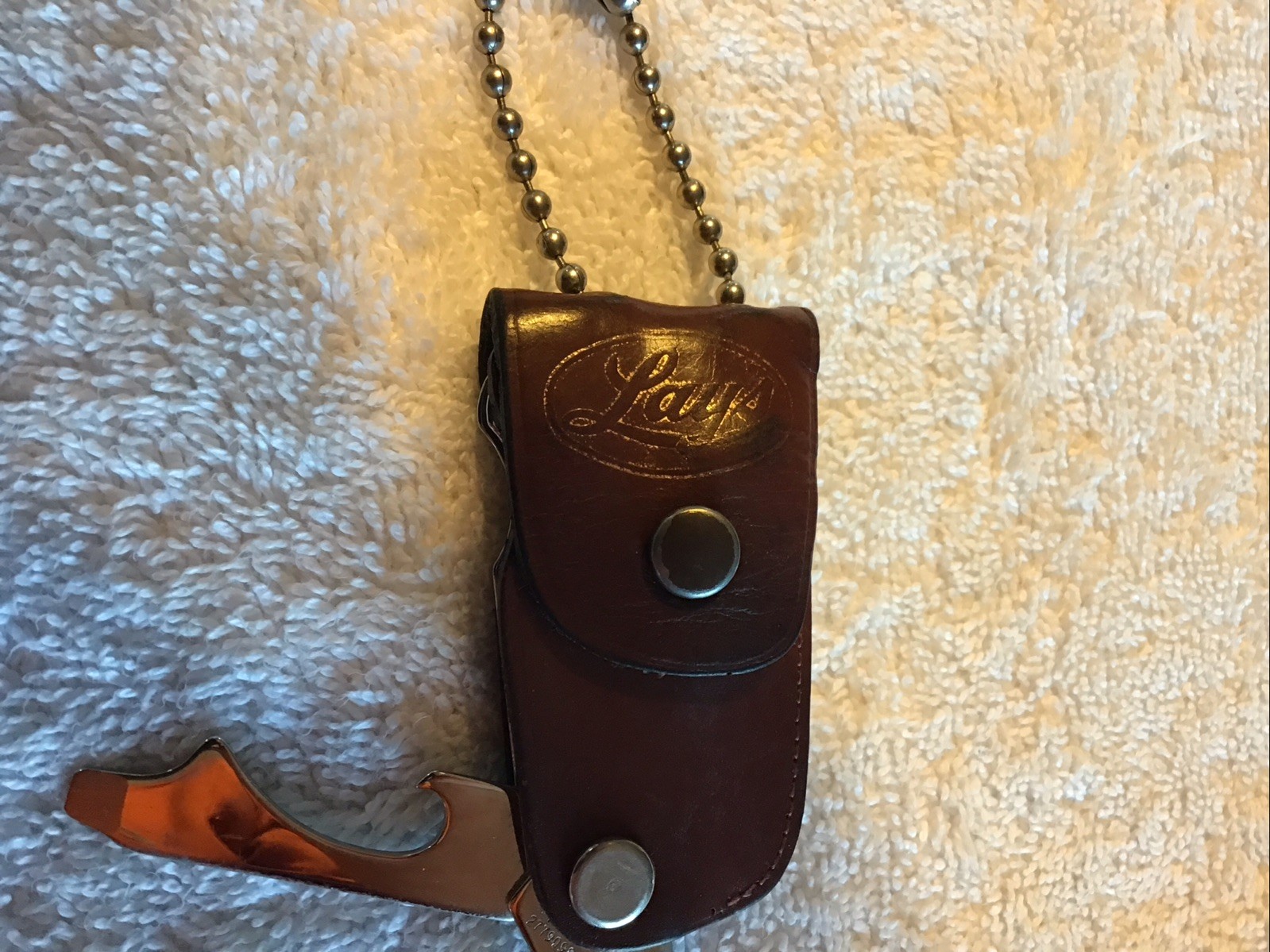 Bassett Pocket Knife Nail File Opener Leather case & Nail clipper Branded “LAYS”